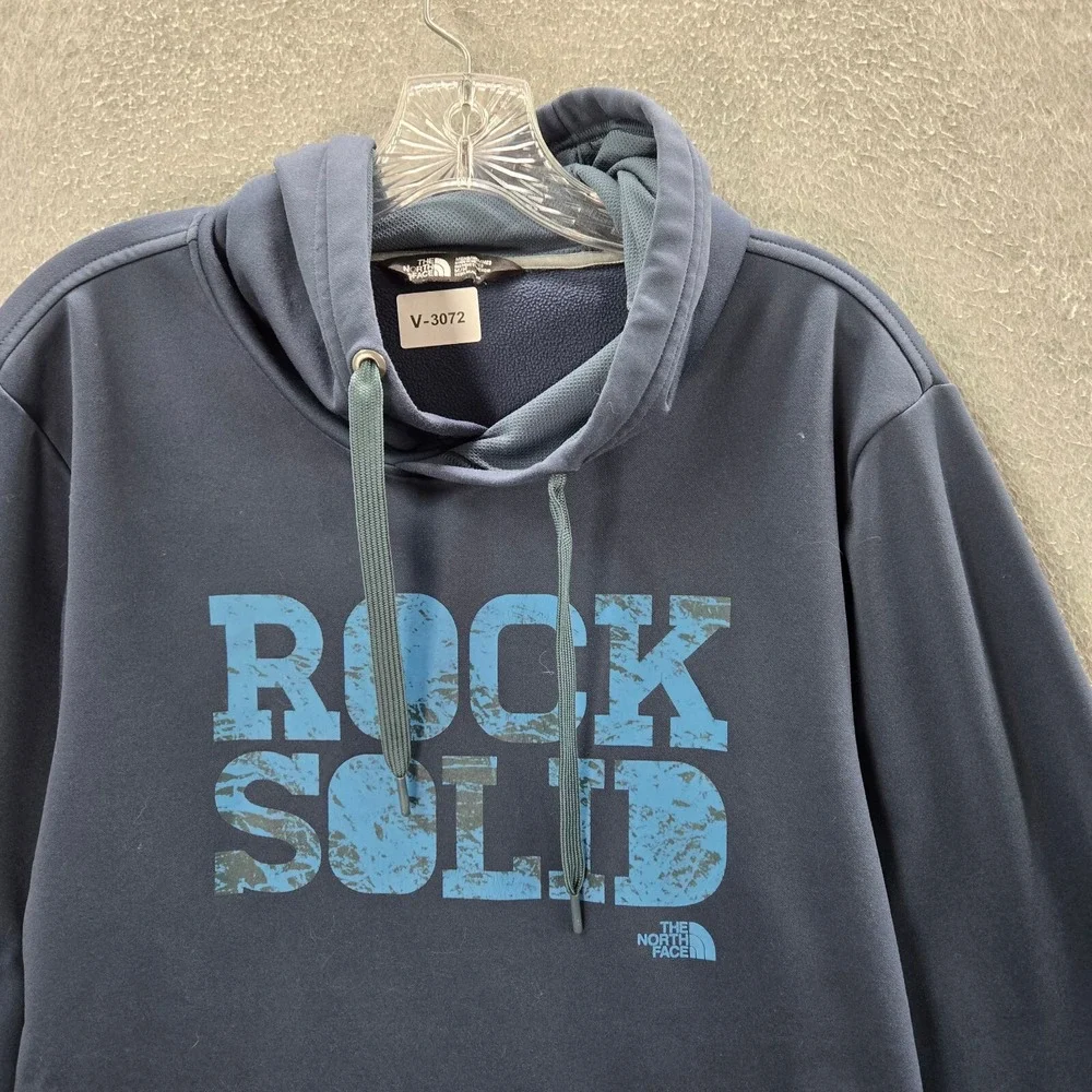 The North Face Men Sweatshirt Medium Blue Hoodie Logo Rock Solid Fleece Pullover